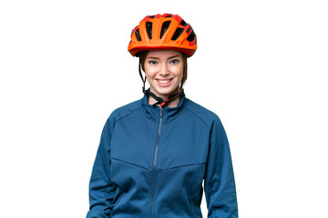 Young cyclist woman over isolated chroma key background laughing - obrazy, fototapety, plakaty