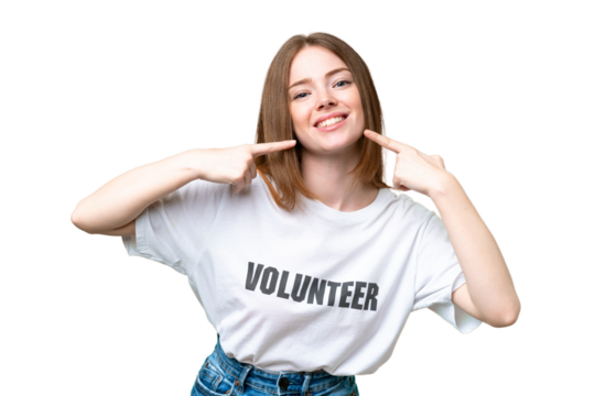 Young volunteer woman over isolated chroma key background giving a thumbs up gesture