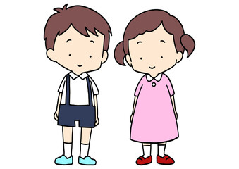 並んで立つ幼稚園の男女