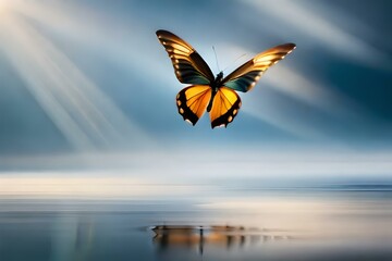 Fototapeta na wymiar butterfly on the water background AI Generated