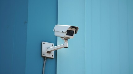 CCTV surveillance camera on a blue wall created with generative AI