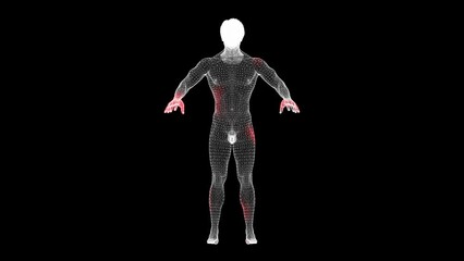 The spread of temperature and pain through the human body. Scanning the 3D body of a naked man. Visual demonstration of virus in the body. Science Medical concept. 3D animation 60 FPS - Powered by Adobe