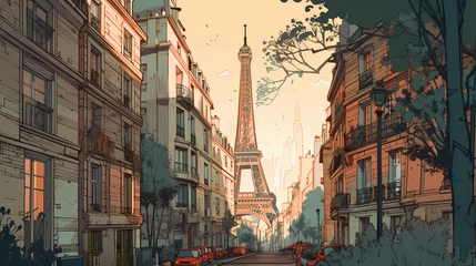 Foto op Plexiglas Illustration of beautiful view of the city of Paris, France © Aleh Varanishcha