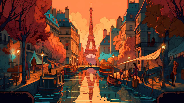 Illustration of beautiful view of the city of Paris, France