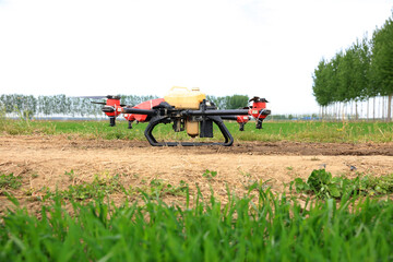 Obraz premium High-resolution photographic images of industrial drones spraying drugs on rice paddies and fields