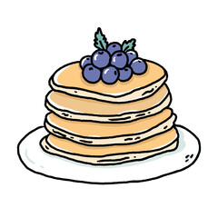 Cute Blueberry pancake doodle with white background
