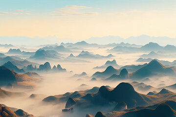 The fog and natural scenery on the outdoor mountain peak