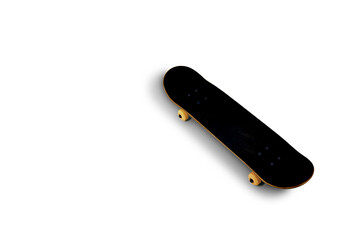 Black skateboard isolated on white background. Side view