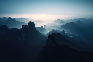 The fog and natural scenery on the outdoor mountain peak