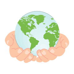 Illustration of human hands holding Earth.  The concept of sustainability or environmental protection. Vector