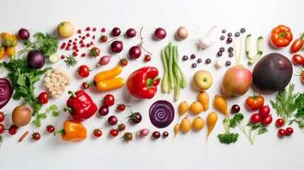Naklejka na ściany i meble Farm-to-table vegetables spread on a white table background colorful