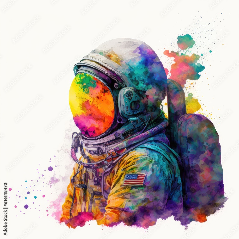 Poster abstract art of astronaut in spacesuit watercolor painting isolated on white background., designed b