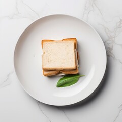 View from the top of Tofu sandwich with vegetables for a light and fresh lunch snack for party ideas served on a white plate