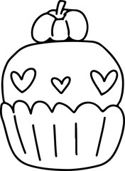 Cute doodle halloween cupcake. Simple coloring card holidays design element, nursing