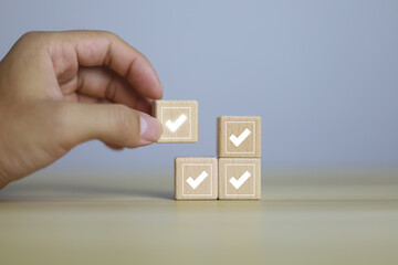 Check mark for auditing, business surveys, decision making and agreement planning, customer satisfaction feedback.	