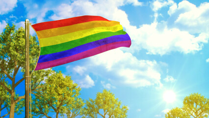 flag of Gay Pride at sunny day, sunlight and happiness symbol - nature 3D rendering