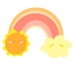 clouds with sun and rainbow cartoon