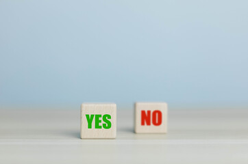wooden block yes or no symbol and checkmark Alternative concepts, decision making, and true and...