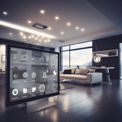 Smart home secured automation with wifi technology, Hand using smartphone as house mobile monitor such as camera, people and smart home concept