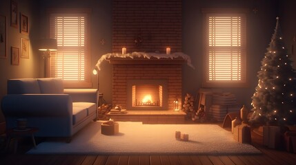 Obraz premium christmas tree with fireplace generative art