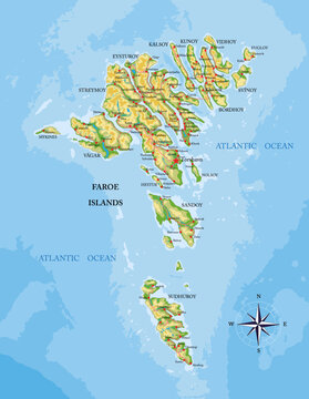 Faroe islands highly detailed physical map