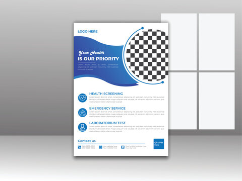 Creative flyer template in A4 size, poster vector design for brochure,  layout modern with blue color, business flyer template with minimalist layout, corporate presentation, easy to use.
