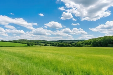 Green Farm Skyline under the blue sky and white clouds