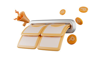 Payment with dollar bills. 3D illustration. Online shopping. Cash payment promotion announcement