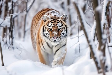 Fototapeta na wymiar A majestic Amur tiger in its natural winter habitat, Generative Ai