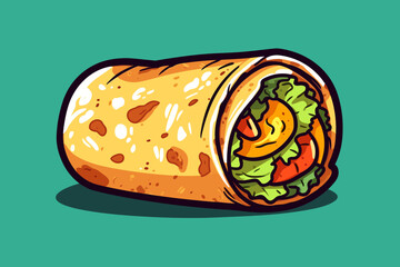 Chicken tortilla wrap hand-drawn illustration. Chicken wrap. Vector doodle style cartoon illustration
