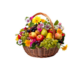 Realistic fruit in the basket on a transparent background (PNG). Generative AI.