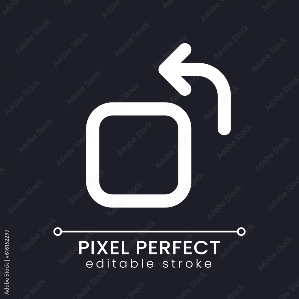 Poster rotate pixel perfect white linear ui icon for dark theme. content editing. turn footage. media playe