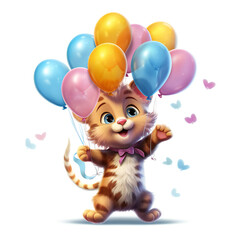 Obraz na płótnie Canvas Happy Birthday, Cat holding balloons. Generative AI.