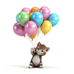 Obraz na płótnie Canvas Happy Birthday, Cat holding balloons. Generative AI.