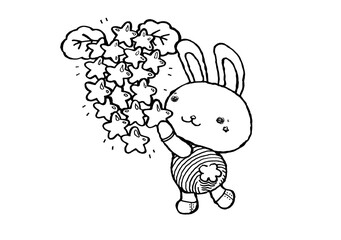 空飛ぶスターうさぎちゃん星のおはな摘み_線画