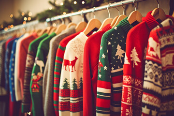 Ugly Christmas sweaters hangers, traditional white people fun