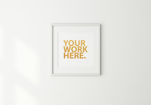 Square Art Frame Mockup with passepartout on white wall