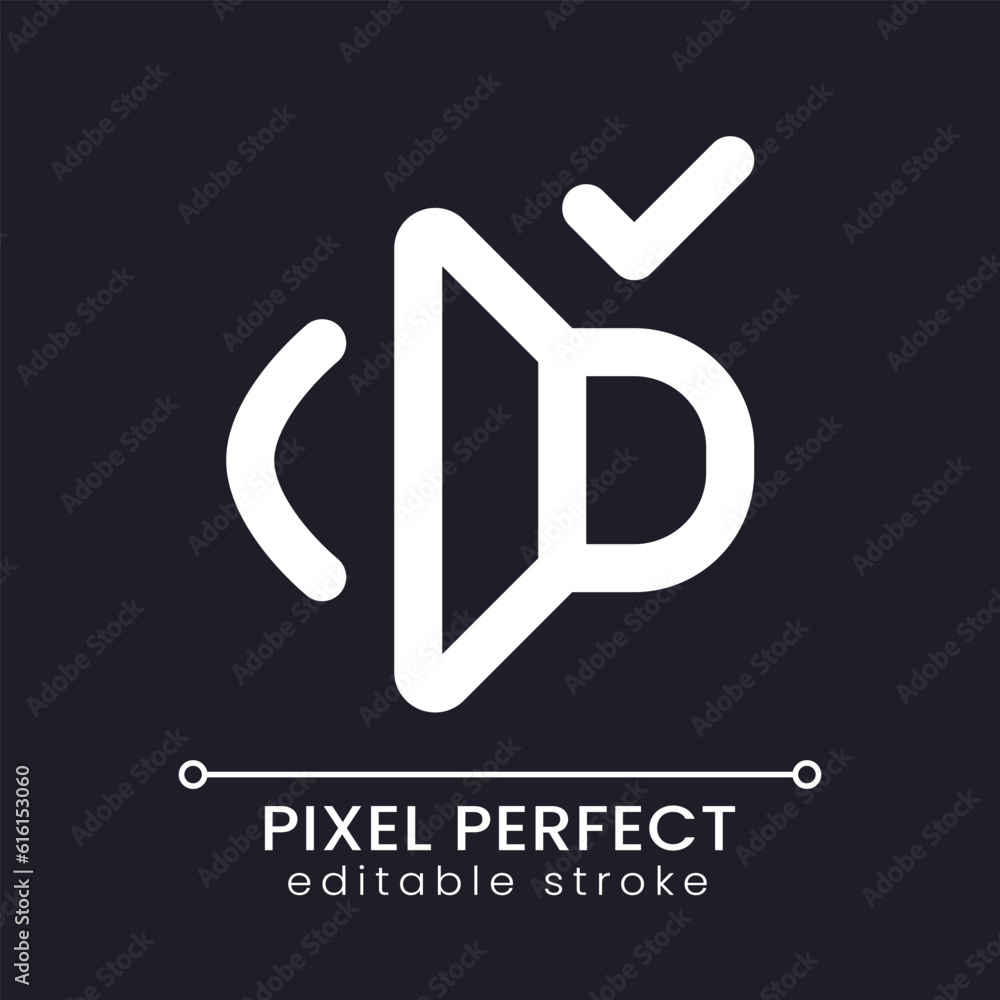 Poster volume on pixel perfect white linear ui icon for dark theme. sound quality. video editor setting. ve