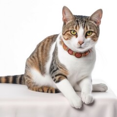 Fototapeta premium Russian White Black and Tabby cat cat isolated on white background. Generative AI
