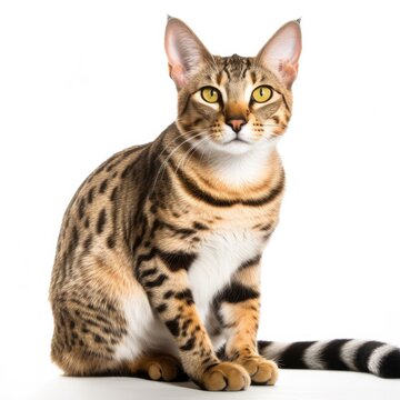 Savannah cat cat isolated on white background. Generative AI
