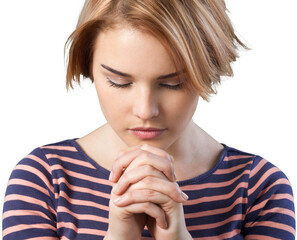 Young beautiful woman Praying with close eye