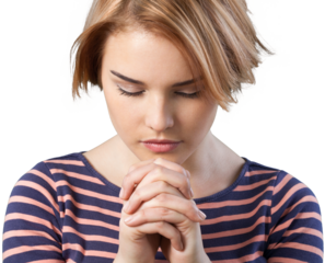 Young beautiful woman Praying with close eye