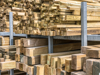 Lumber stock stacked up on rack