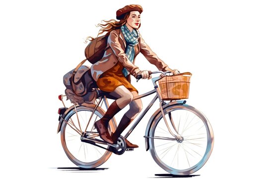 drawing of a girl on a bicycle isolated on a white background. Generated by AI