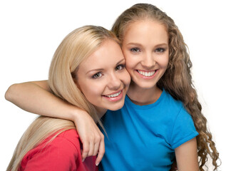 Fototapeta na wymiar Portrait of Two Girlfriends , Sisters Hugging