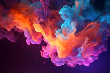 Abstract colorful smoke, smoke bombs blue, orange, and purple on black background. Abstract colored background, created with Generative AI technology

