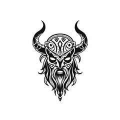 Viking head art tattoo in black and white