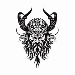 Viking head art tattoo in black and white