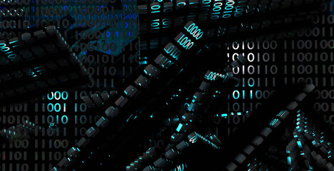 Binary code background. Concept of big data and artificial intelligence. 3D render illustration.