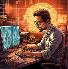 man working on computer Bitcoin Trading Illustration: Enhance Your Projects with Adobe Stock